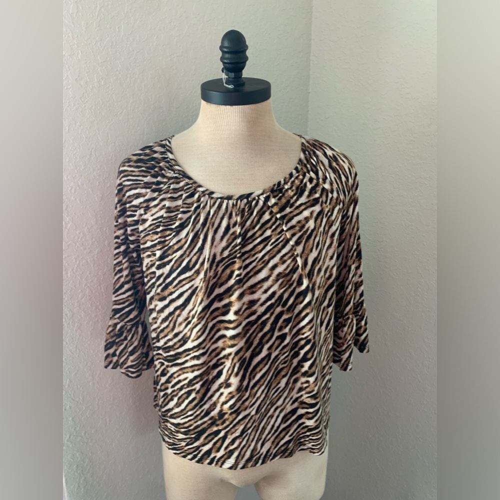 Michael Kors Women Medium Animal Print Top Shirt Black Brown